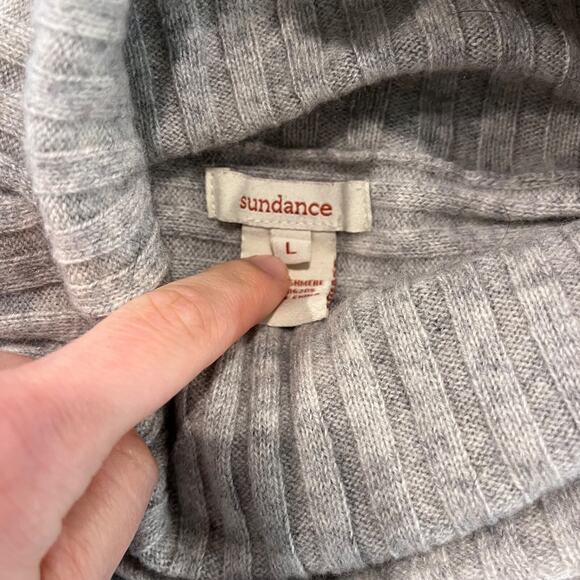 Sundance Cashmere Turtleneck Ribbed Sweater Boxy Women's Large Gray 3/4 Sleeve - Picture 4 of 7